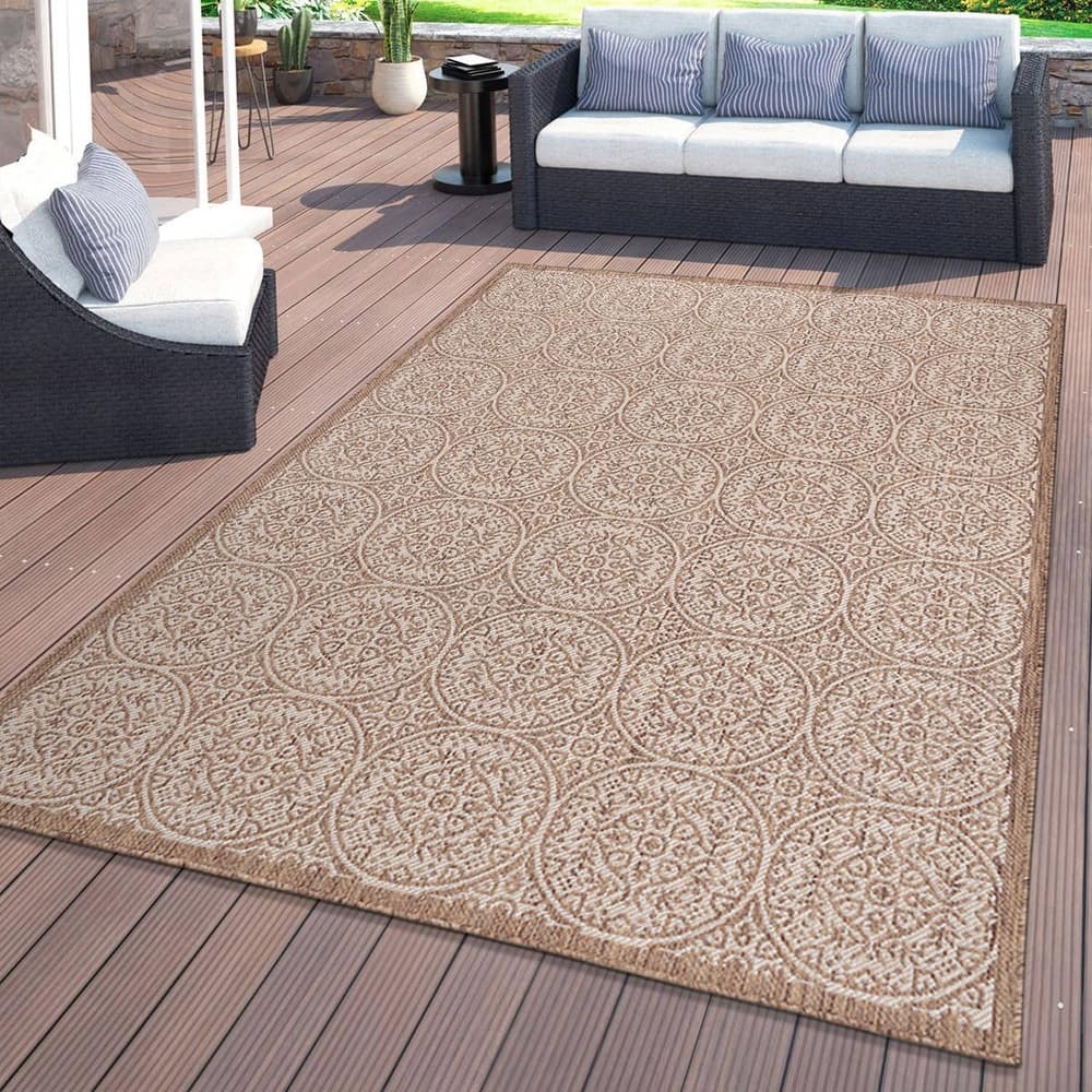 World Rug Gallery Transitional Floral Circles Textured Flat Weave Indoor/Outdoor Area Rug