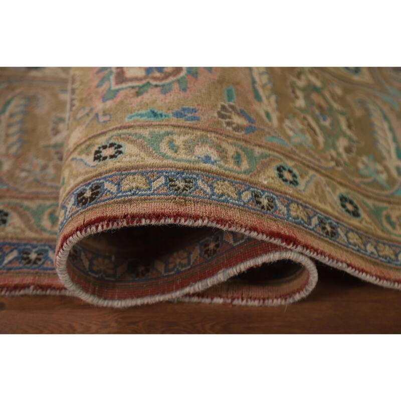 Hand Knotted Oriental 100% Wool Carpet Traditional Floral Coral Mashad Area Rug - 12' 11'' X 9' 6''