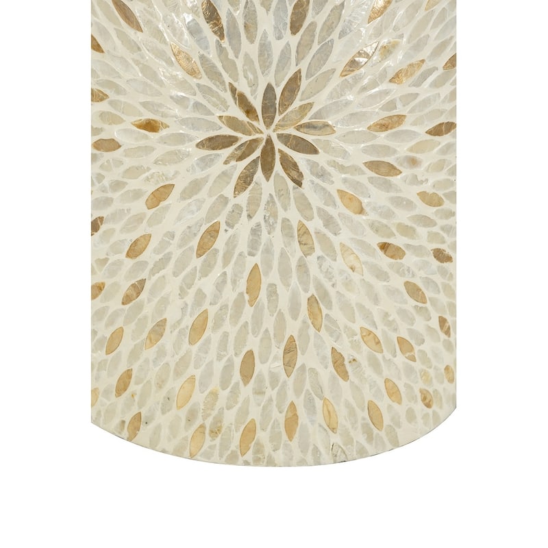 14x14x20" Decorative Drum Stool With Gold And White Capiz Design