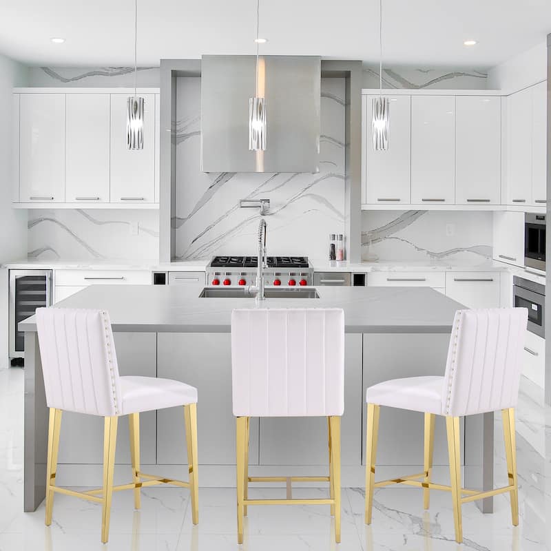 Counter Height Bar Stools Luxury Island Counter Bar Stool Chairs Kitchen Counter-Height Stool with Gold Stainless Steel Legs