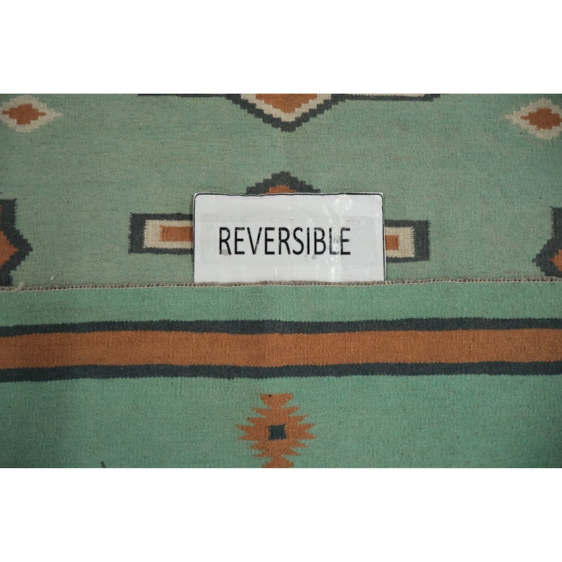 Hand Woven Oriental 100% Wool Carpet Southwestern Tribal Green Kilim Area Rug - 9' 11'' X 8' 6''