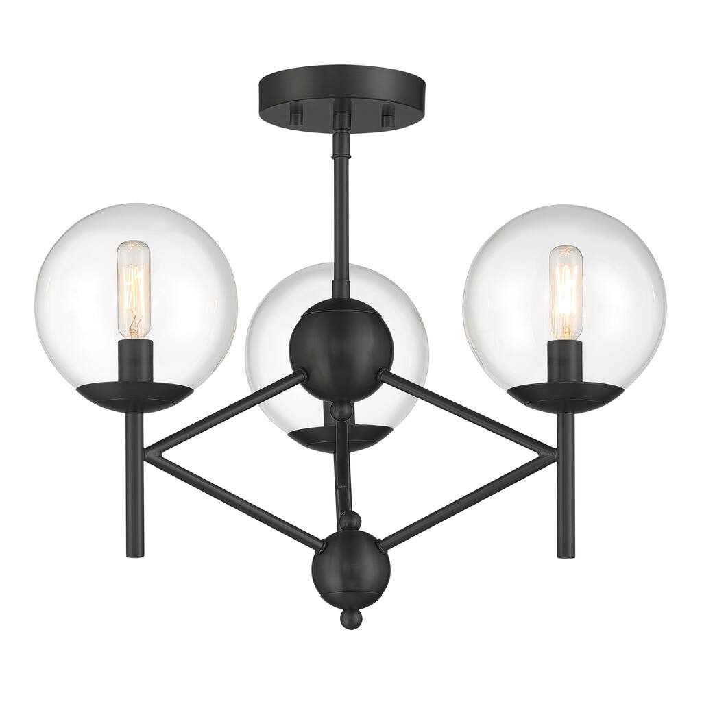 Lavery Auresa Coal & Clear Glass 3 Light Semi Flush Fixture