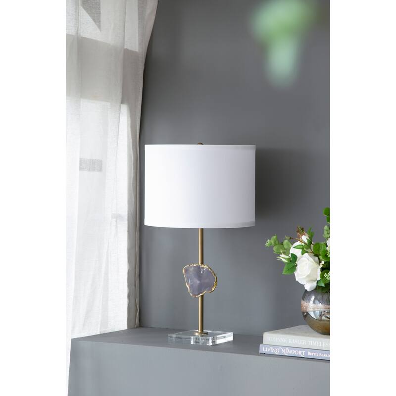 D14x25.2" Gold Table Lamp with Agate Slice and White Drum Shade