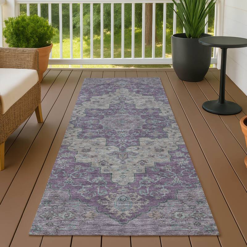 Machine Washable Indoor/ Outdoor Traditional Karachy Chantille Rug - Purple - 2'3" x 7'6"