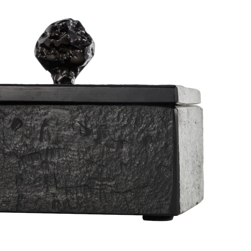 Black Marble Box with Textured Silver or Black Aluminum Knobs (Set of 3)