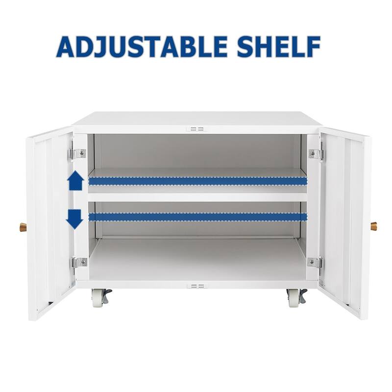 Metal Printer Stand with File Storage Cabinet, Printer Cabinet File Cabinet On Wheels with Door and Adjustable Shelf