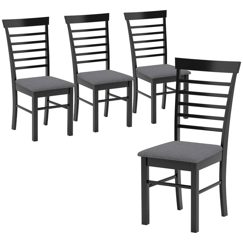 HOMCOM Wooden Dining Chairs Set of 4, Farmhouse Upholstered Kitchen Chairs with Rubber Wood Frame for Living Room, Dining Room - Black