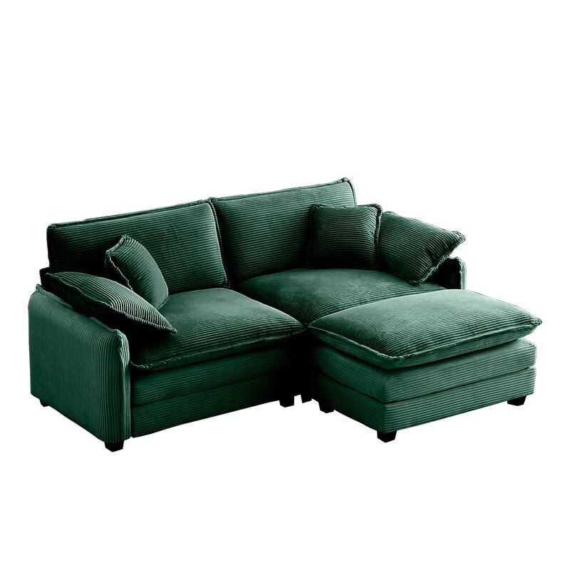 Corduroy Modular Flexible Combinations Sofa Set with Ottoman - Green