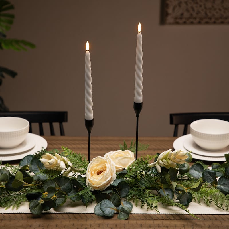 LED Flameless Flickering Taper Swirled Christmas Candles - 9.5" - Set of 2 - White