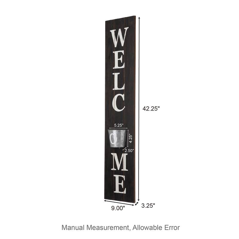 Glitzhome 42-inch Wooden Welcome Porch Sign Wall Decor with Metal Planter
