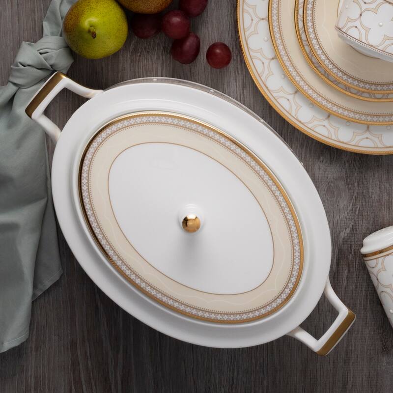 Noritake Trefolio Gold Covered Vegetable Bowl, 67 oz.