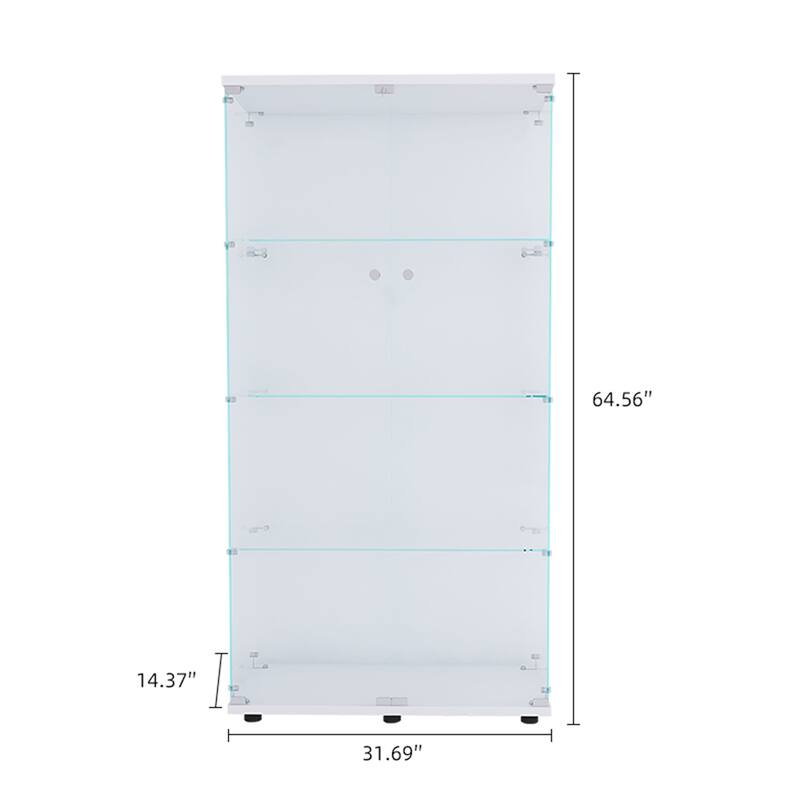 Lighted Two-Door Glass Display Cabinet with 4 Shelves, Tempered Glass and Security Lock