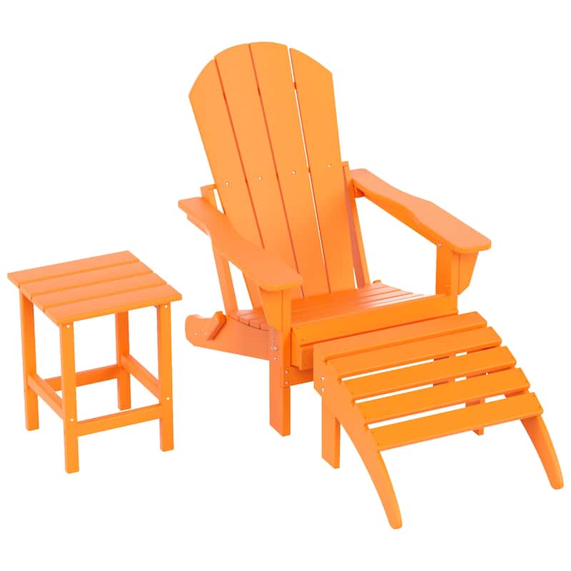 Polytrends Laguna Hdpe All Weather Outdoor Patio Foldable Adirondack Chair With Ottoman And Side Table (3-Piece Set)