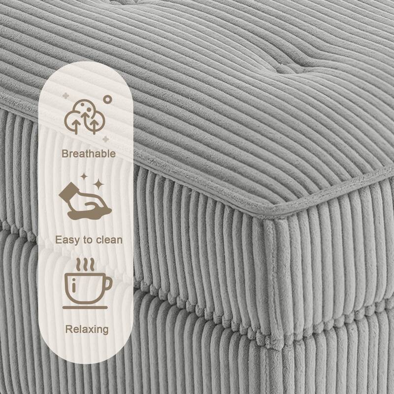 Modular Corduroy Tufted Storage Ottoman with Reversible Tabletop