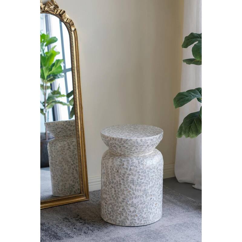 ​Eco-Friendly Capiz Table - Bamboo & White Shell Design, End Table, Side Table - 14x14x20"