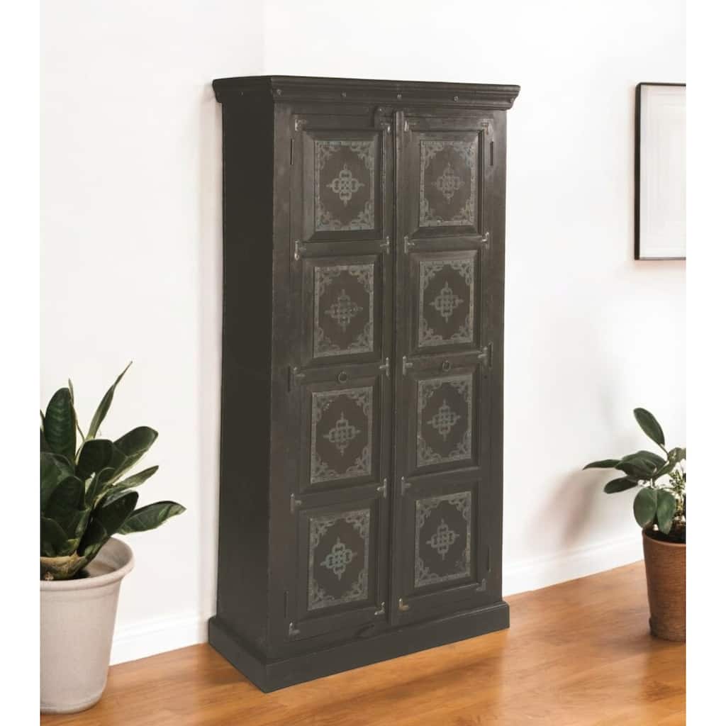 HomeRoots 72" Dark Brown Solid Wood Pantry Or Storage Closet - 36' X '72' X '16