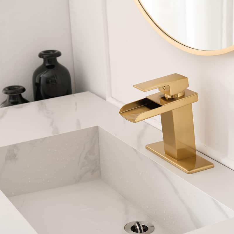 Single Handle Gold Bathroom Sink Faucet with Drain Assembly