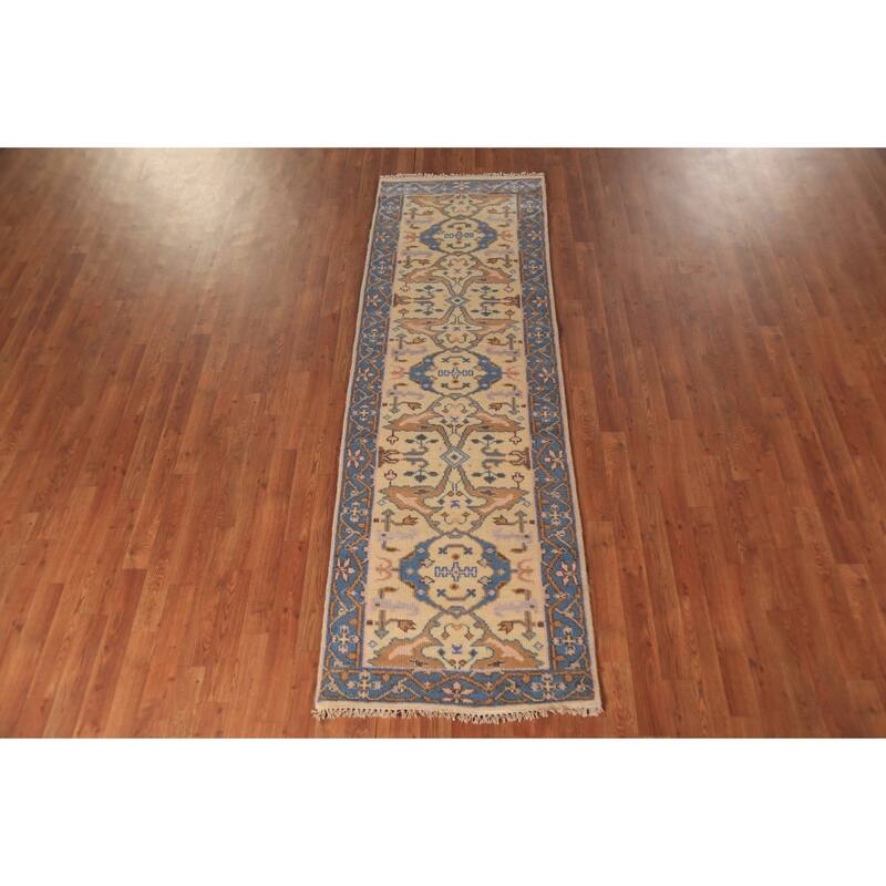 Earth Tone Oushak Oriental Runner Rug Handmade Wool Carpet - 2'6" x 7'10"
