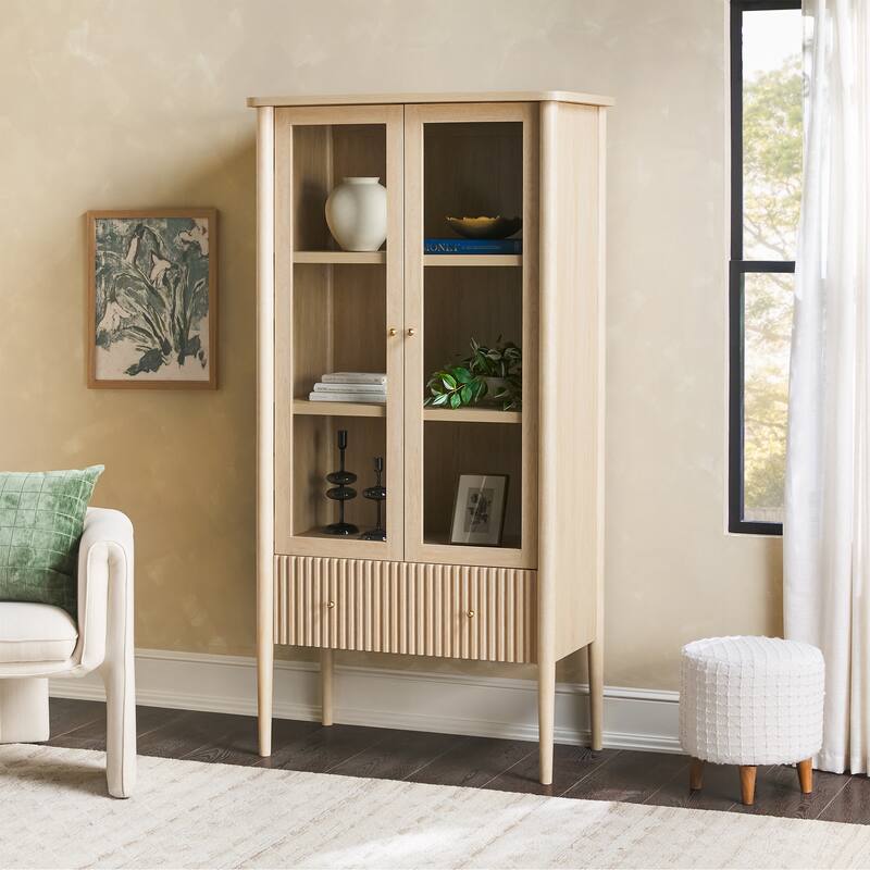 Walker Edison Modern Fluted Glass Bookshelf Cabinet