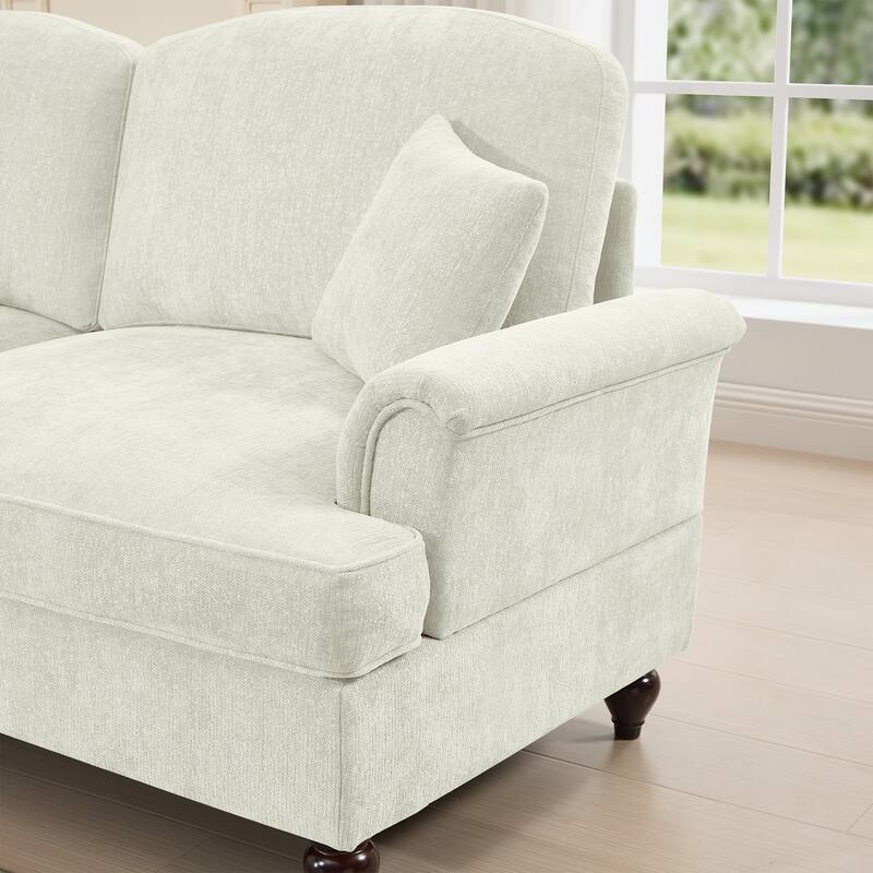 GDFStudio - Classic Chenille 3-Seater 107" Modular Sofa Set with Flared Arms and Removable Ruffles Pleats Skirts (Set of 2)