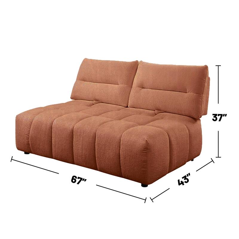 Linen Upholstered Modular Loveseat in Coral Red