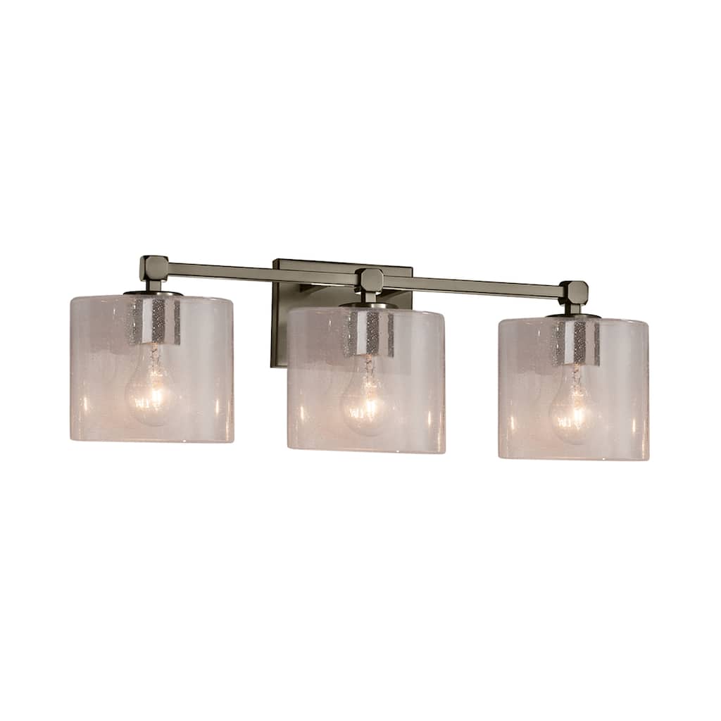 Justice Design Fusion Tetra 3-light Brushed Nickel Bath Bar, Seeded Oval Shade