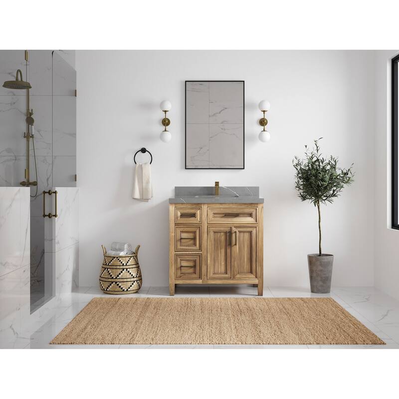 Willow Collections 36 in. W x 22 in. D Santa Monica Teak Bathroom Vanity Center with Countertop