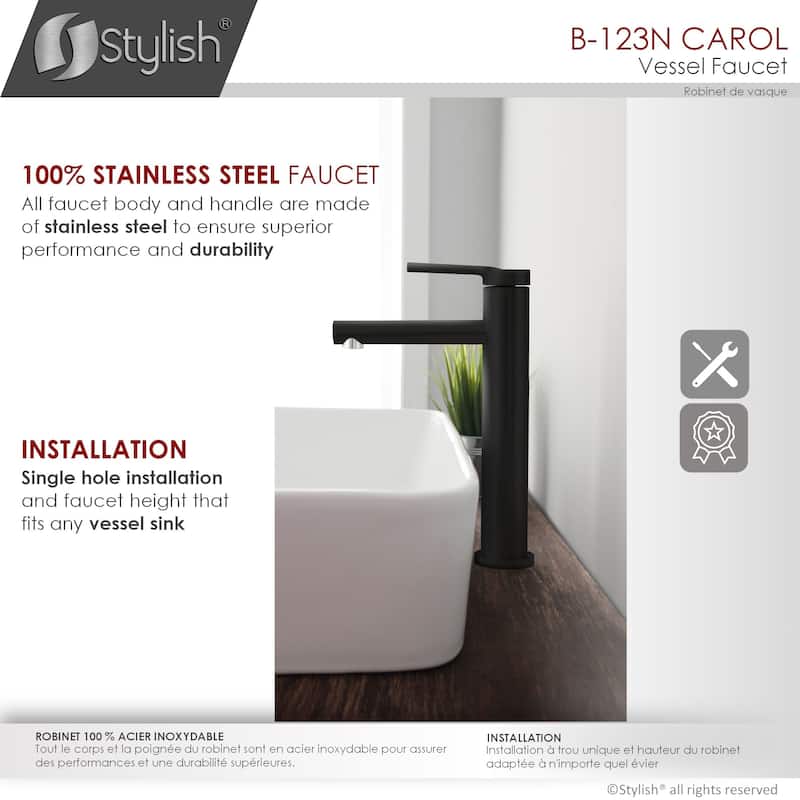STYLISH Single Handle Bathroom Vessel Sink Faucet, Stainless Steel - Faucet Height: 11 5/8" Spout Height: 9 1/8"