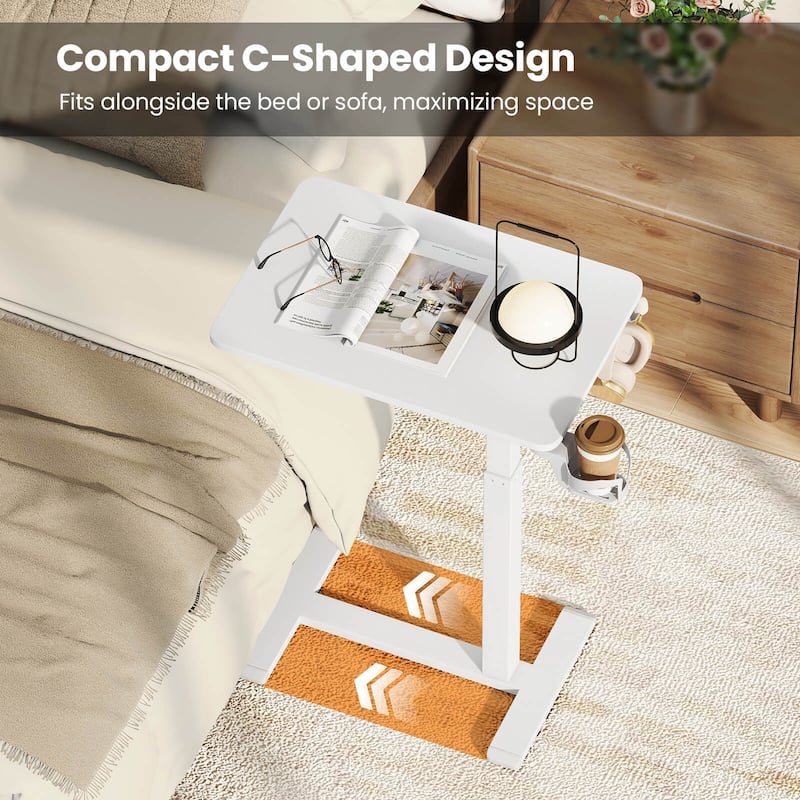 Costway C Shaped Side Table Height Adjustable Overbed Bedside Table - See Details