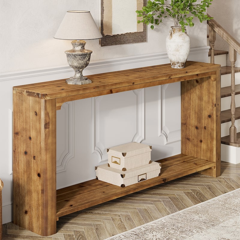 Solid Wood Entryway Table with 2-Tier Storage