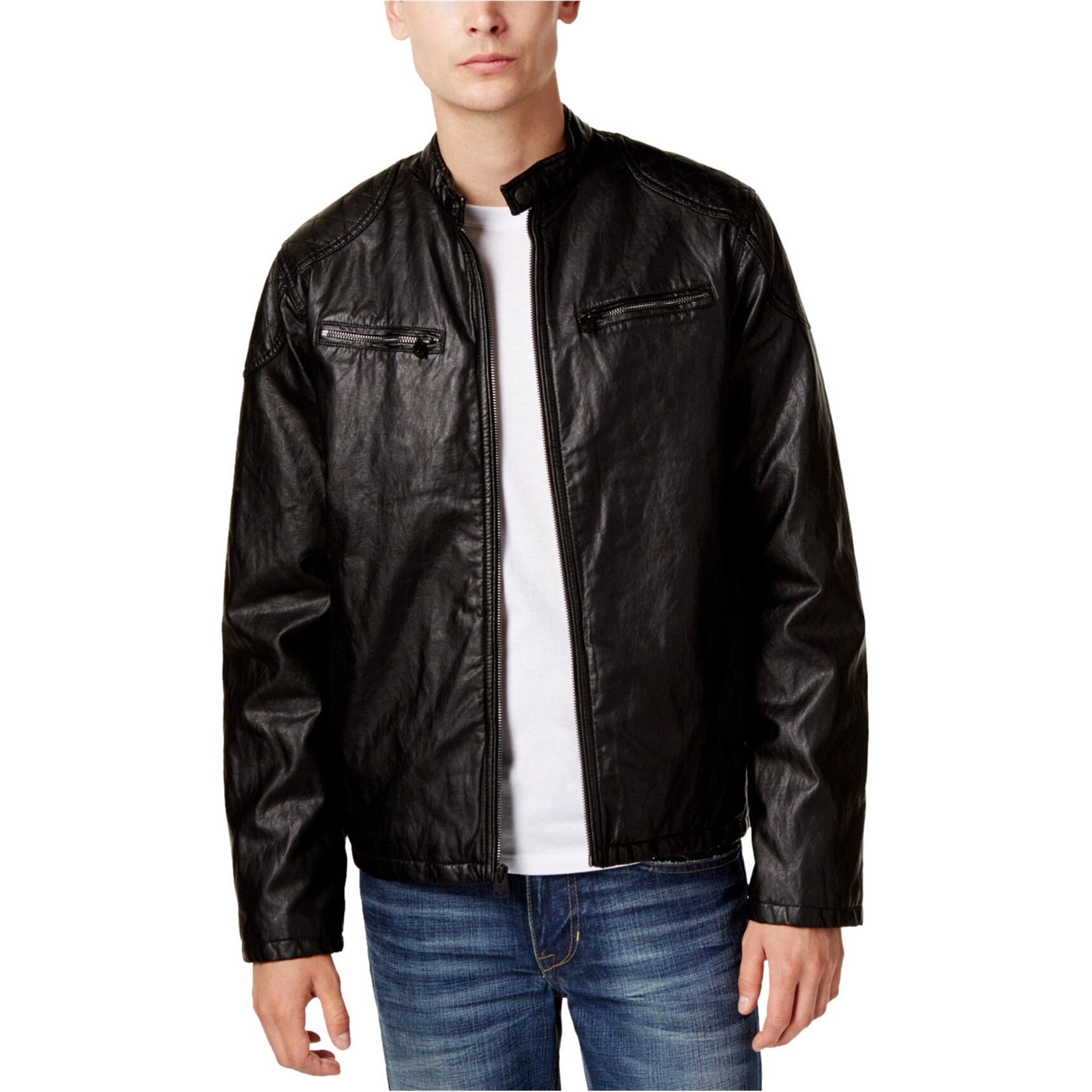 levi's black leather jacket mens