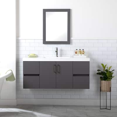 Spring Mill Cabinets Innes 48.5" Floating Bathroom Vanity With Cabinet, 2 Drawers and White Sink Top