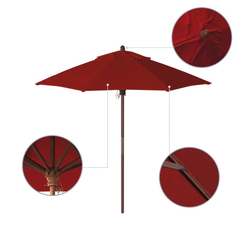 California Umbrella 7.5' Round Marenti Wood Frame Patio Umbrella with Pacifica Fabric, Base Not Included