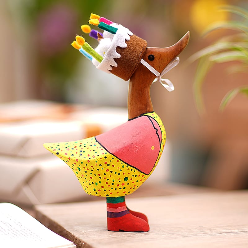 Novica Handmade Birthday Duck Wood Figurine