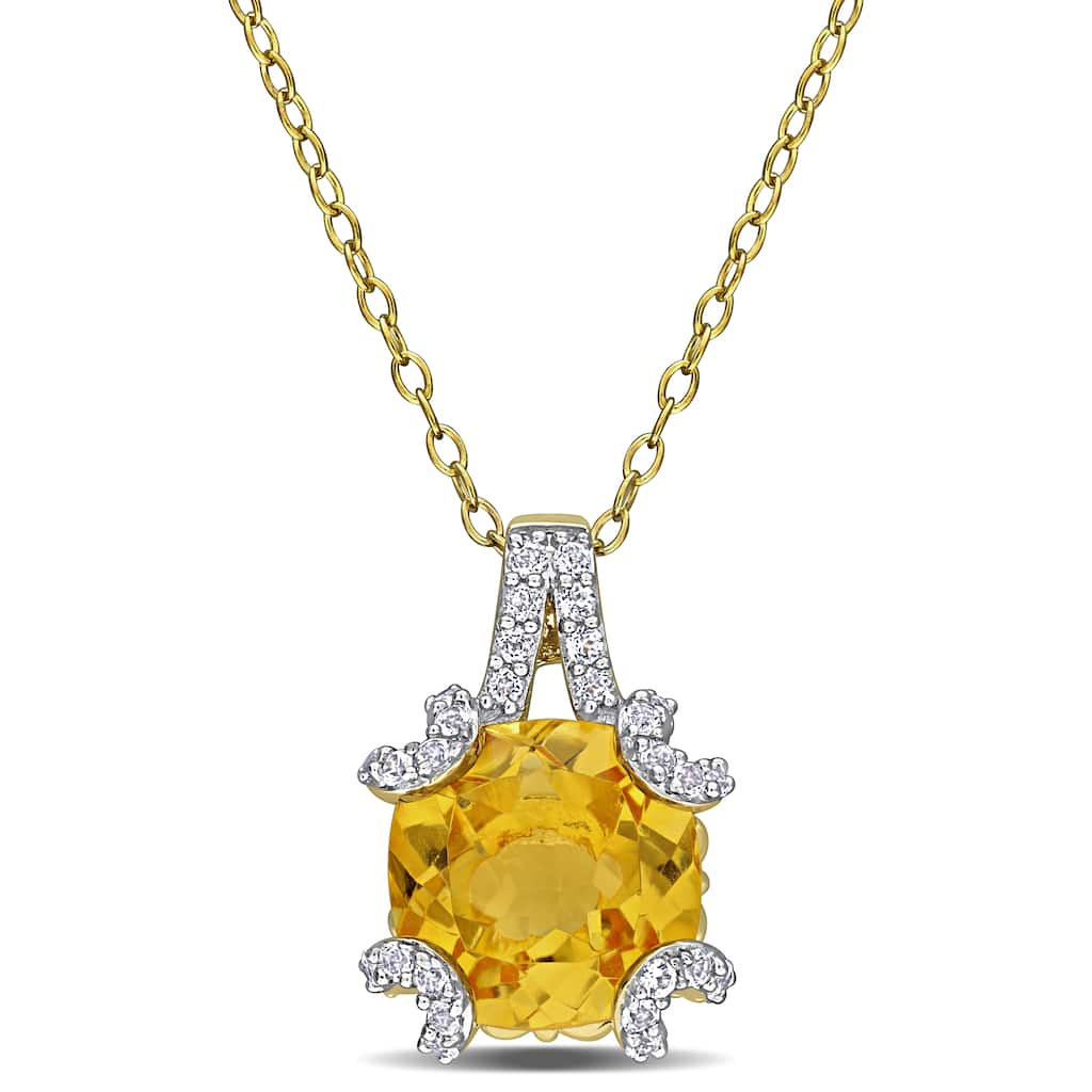 Miadora 4 1/2ct TGW Citrine and White Topaz Necklace in Yellow Plated Sterling Silver - 18 in