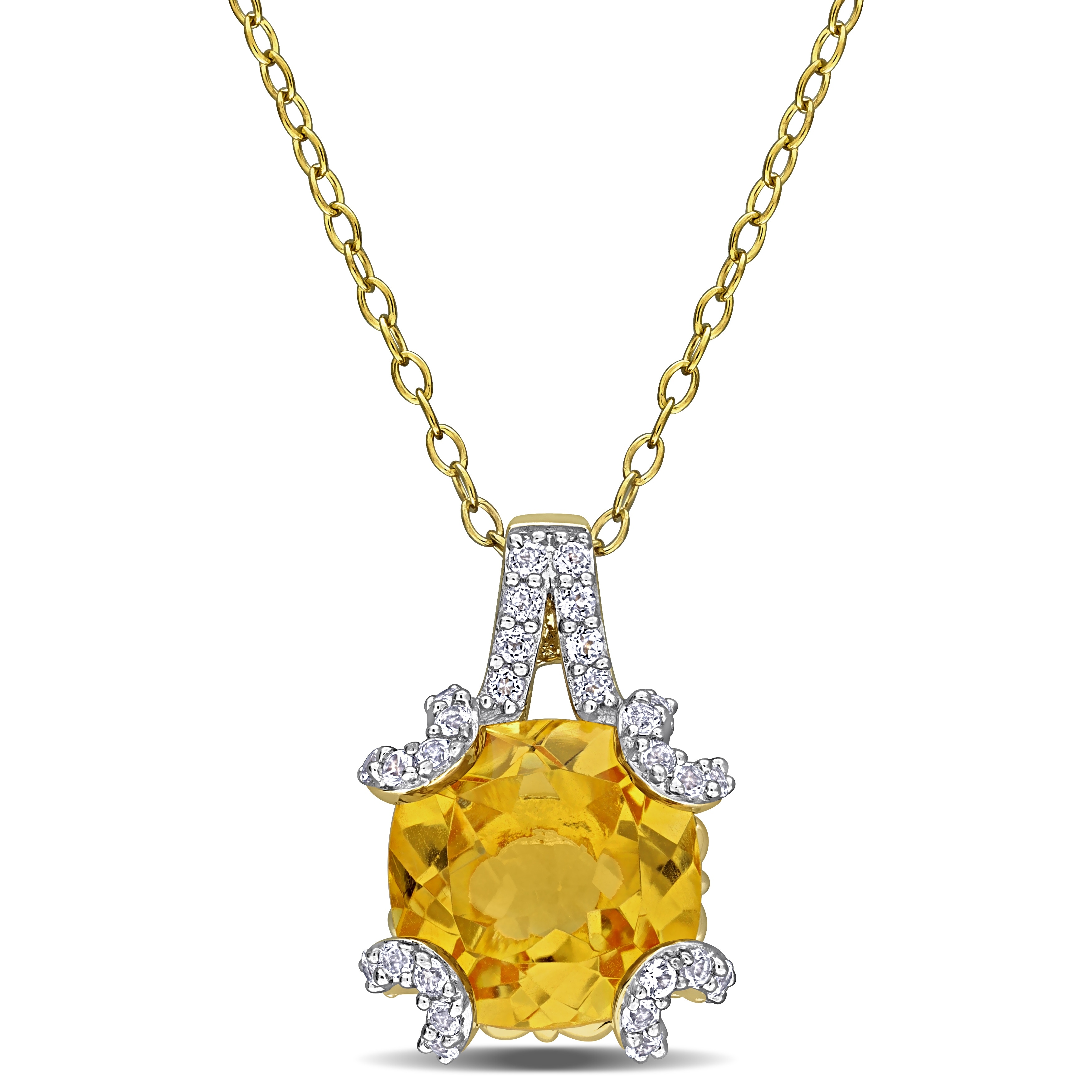 Miadora 4 1/2ct TGW Citrine and White Topaz Necklace in Yellow Plated Sterling Silver - 18 in