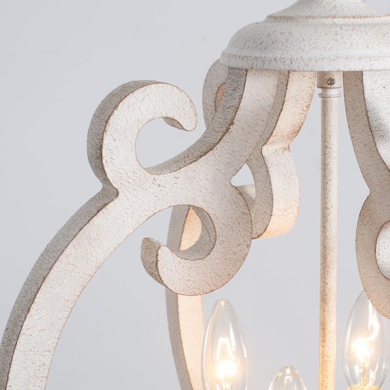 4-Light 15.74-inch Farmhouse Wooden Lantern Chandeliers for Entryway