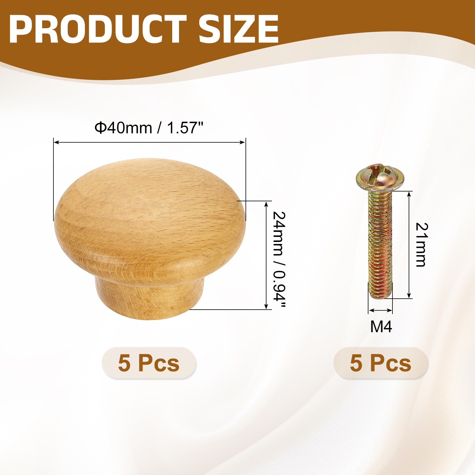 Round Wood Drawer Knob, Round Head Dresser Knobs with Screws for Wardrobe Cupboard