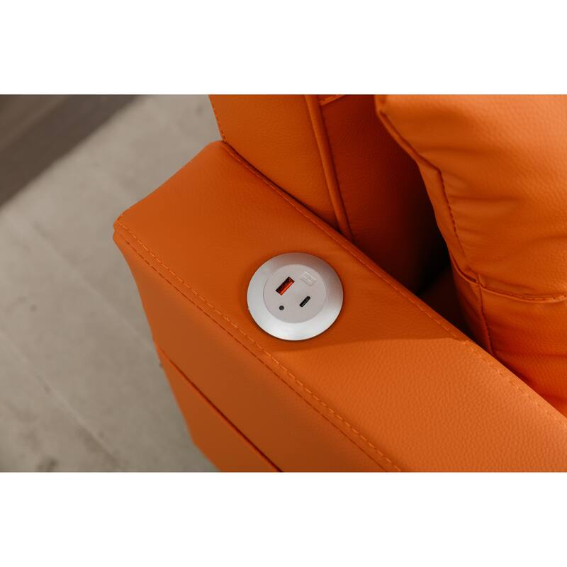 Leather Convertible Futon Armchair Bed with USB Ports, Adjustable Backrest (3-Position), and Built-in Cup Holders