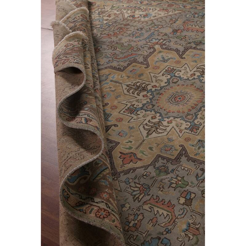 Geometric Gray Tabriz Persian Vintage Area Rug Handmade Wool Carpet - 9'10"x 12'5"