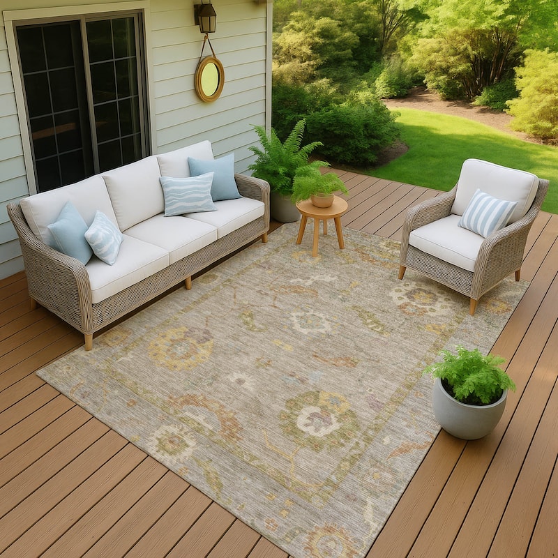 Machine Washable Indoor/ Outdoor Traditional Boho Chantille Rug - Khaki - 9' x 12'