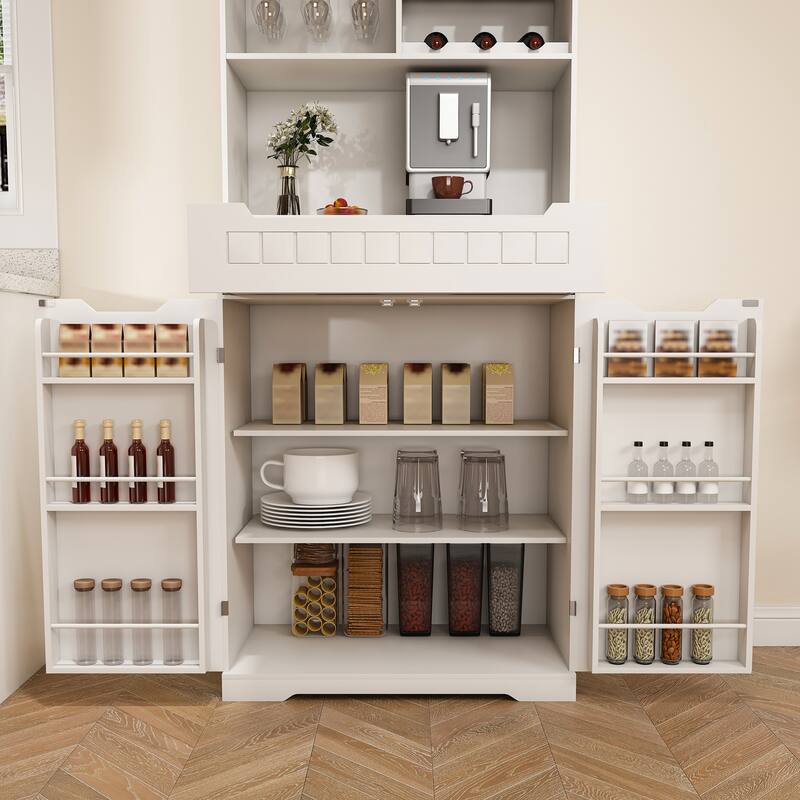 Kitchen Pantry Cabinet with 2 Drawers & Barn Doors, Freestanding Sideboard with Internal Storage Rack & Open Compartments