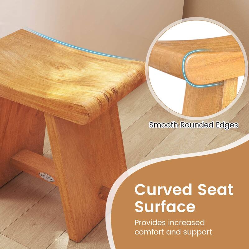 Costway 19.5" Teak Shower Bench Waterproof Spa Bath Stool with Curved - See Details