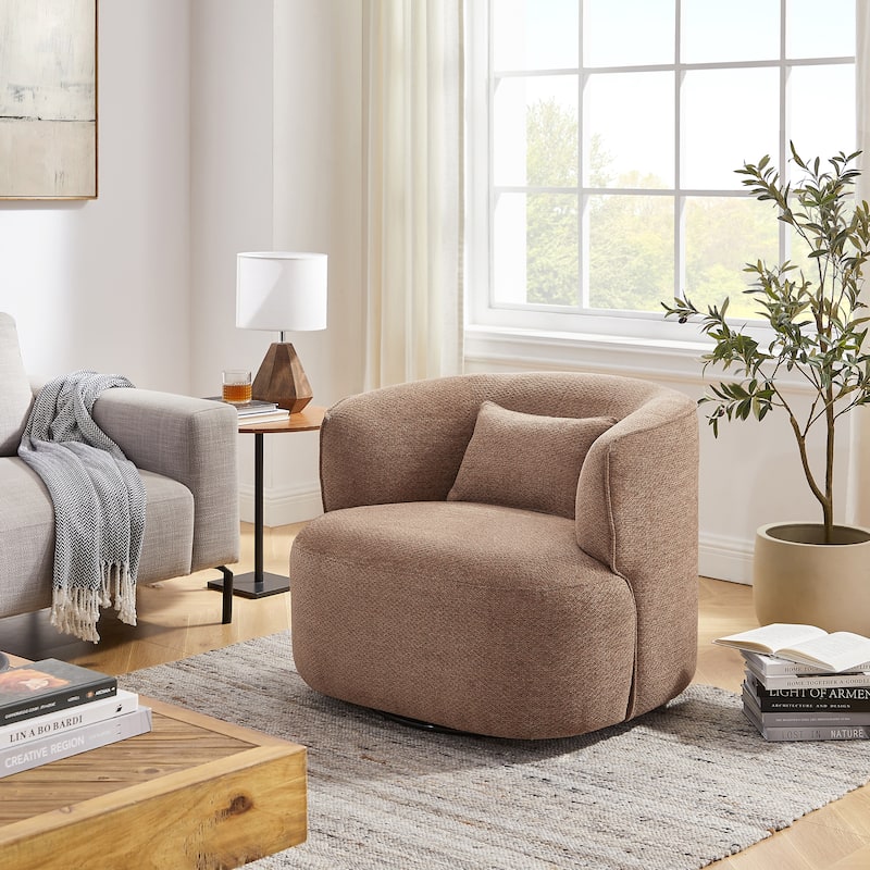 Art Leon Swivel Accent Barrel Chairs - Single - Reddish-Brown