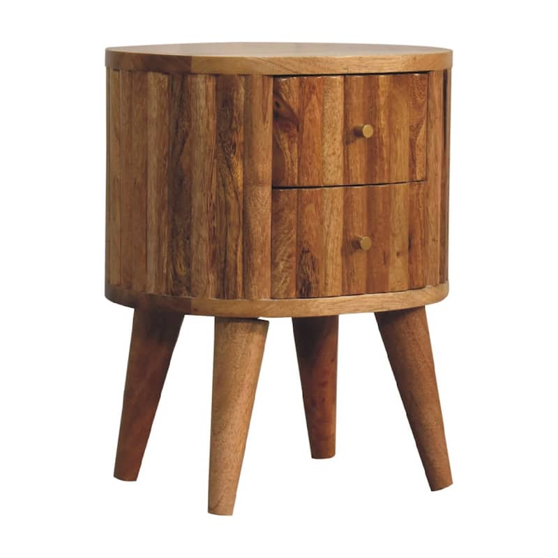 HomeRoots 18" Natural Solid Wood Oval Two Drawer Nightstand