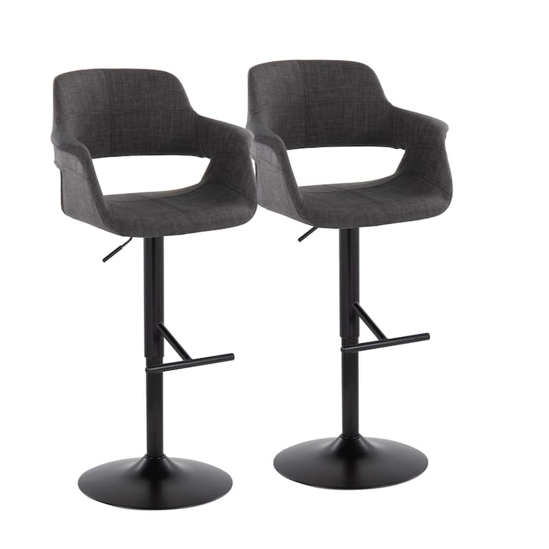 Lumisource Barstool with Swivel in Black and Charcoal, Set of 2 - 19"Lx23.5"Wx39-47.5"H - Charcoal Fabric/Black Metal/Straight "T"