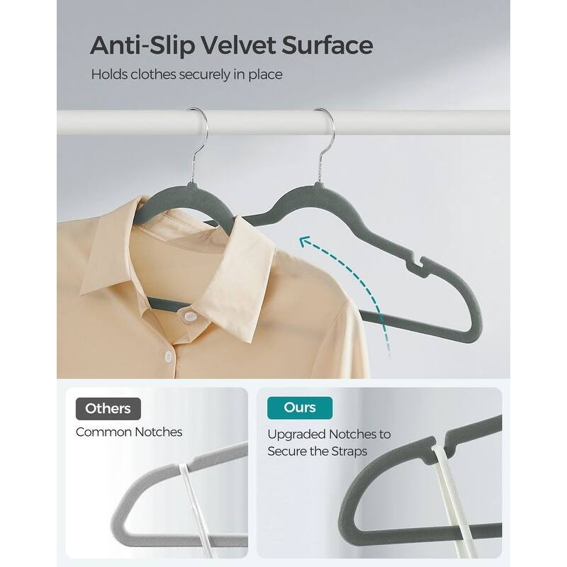 Space-Saving Velvet Anti-Slip Coat Hangers with Shoulder Notches and Swivel Hook