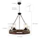 Carbon Loft Farmhouse 6-Light Wood Wagon Wheel Chandelier with Glass Shade for Dining Room