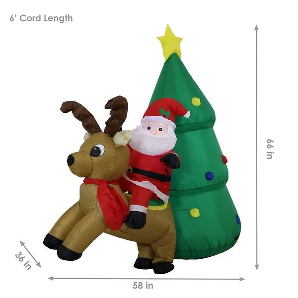 Sunnydaze Santa with Reindeer and Christmas Tree Inflatable Decoration ...