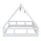 preview thumbnail 4 of 7, Wooden Full Size White+Pink Tent Bed with Fence, Roof, and Fabric